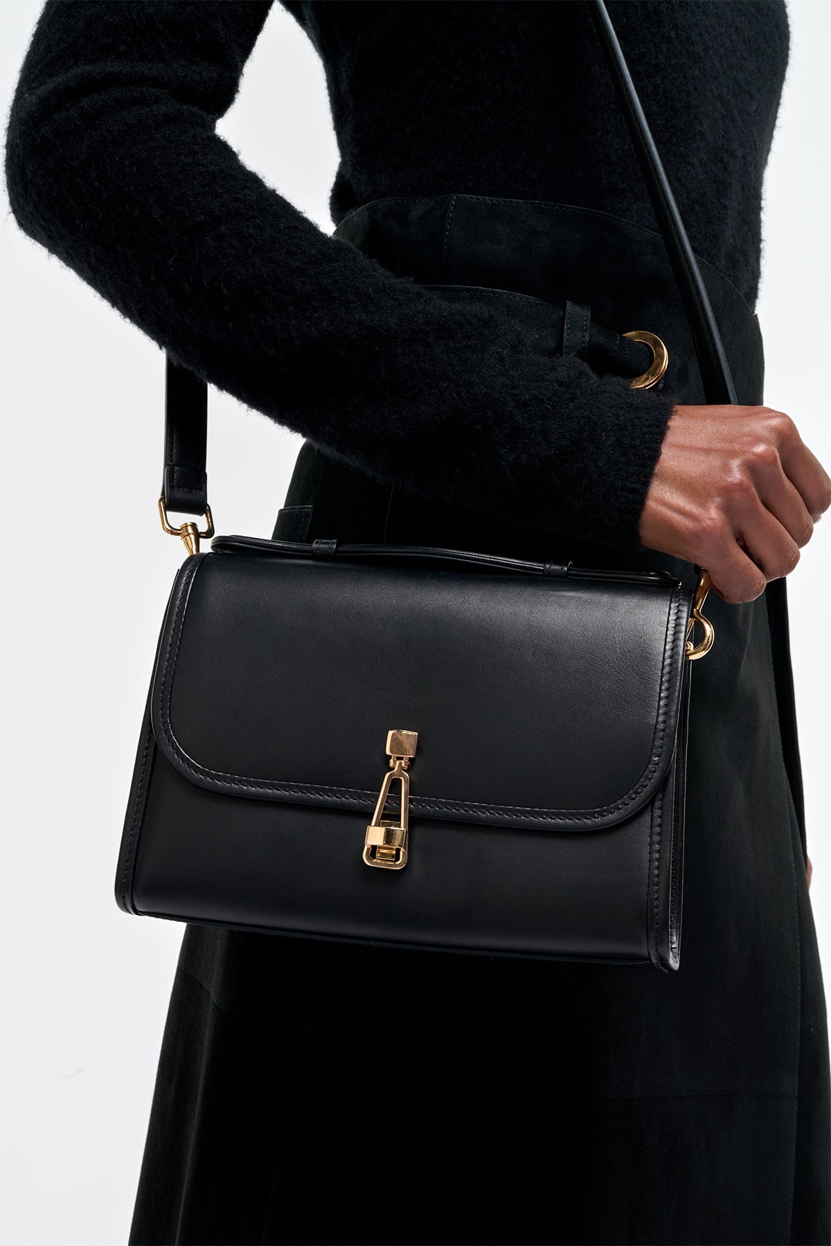 Small Leonora Flap Bag in Black Nappa Leather