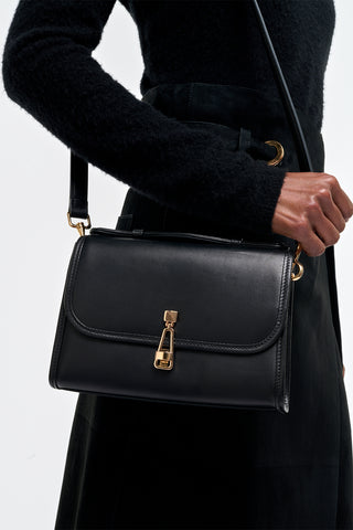 Small Leonora Flap Bag in Black Nappa Leather