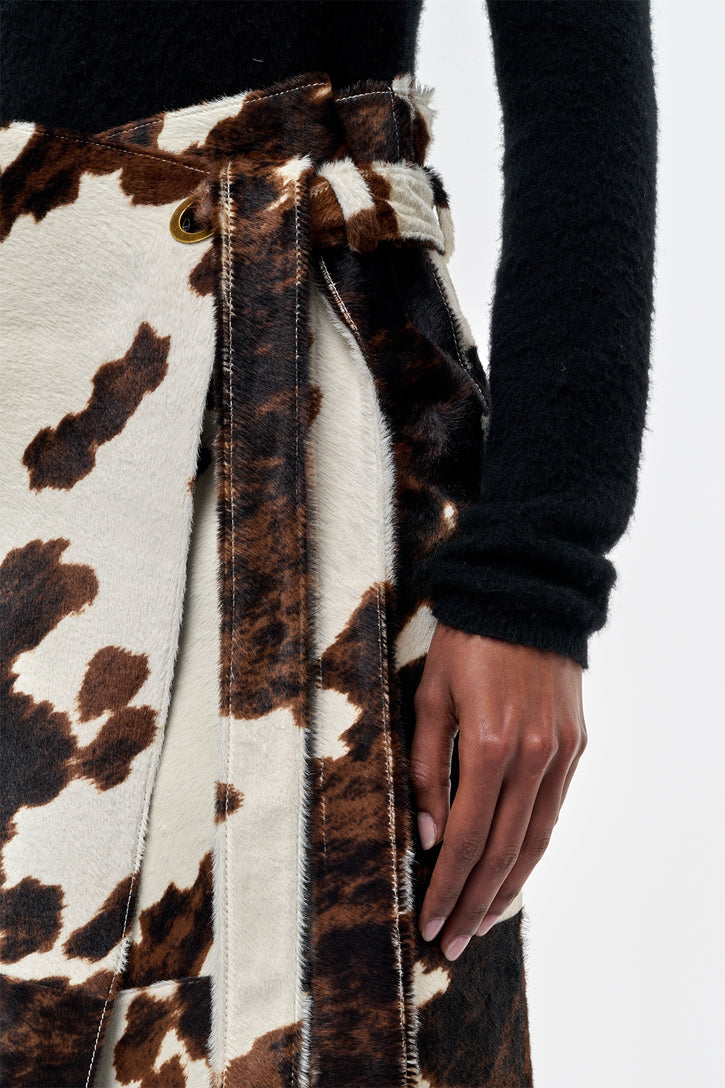 Idalia Midi Skirt in Ivory Cognac Multi Pony Hair