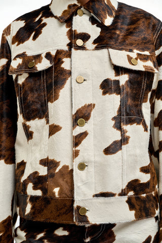 Ivory Cognac Pony Hair Miran Jacket - Front Detail Closeup | Gabriela Hearst
