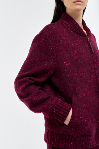 Bordeaux Speckled Cashmere Bomber - Front Chest Detail | Gabriela Hearst