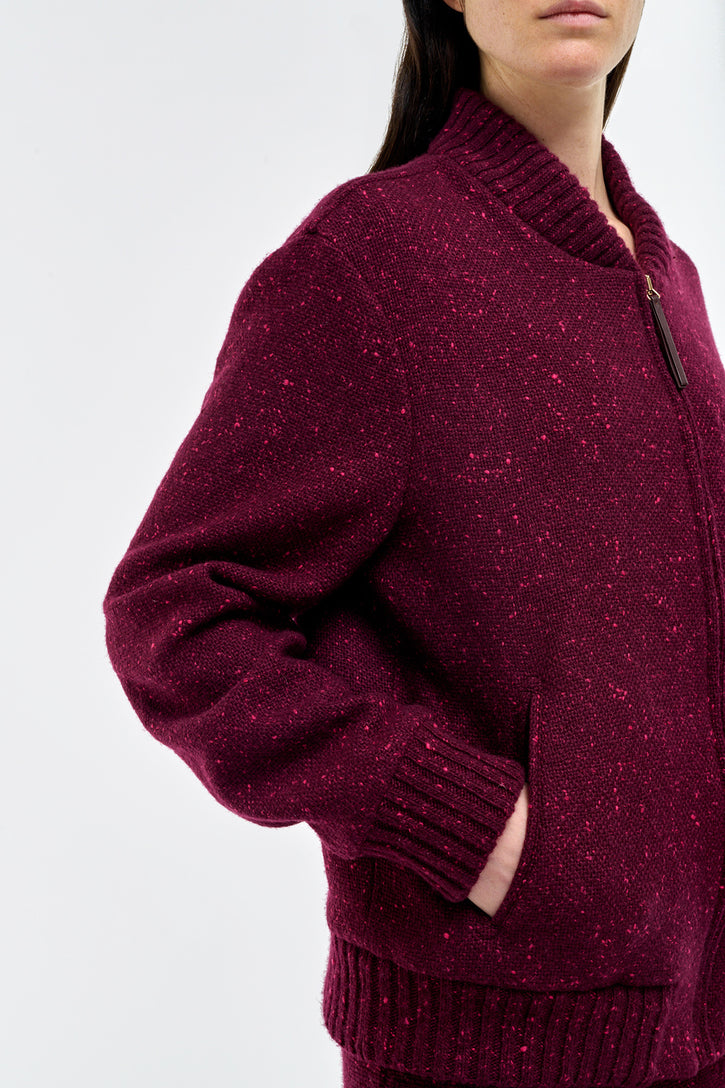 Winslow Knit Bomber in Bordeaux & Fuchsia Speckled Cashmere