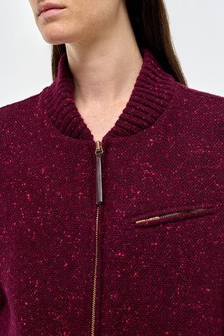 Bordeaux Cashmere Bomber - Collar and Zipper Detail Close-up | Gabriela Hearst