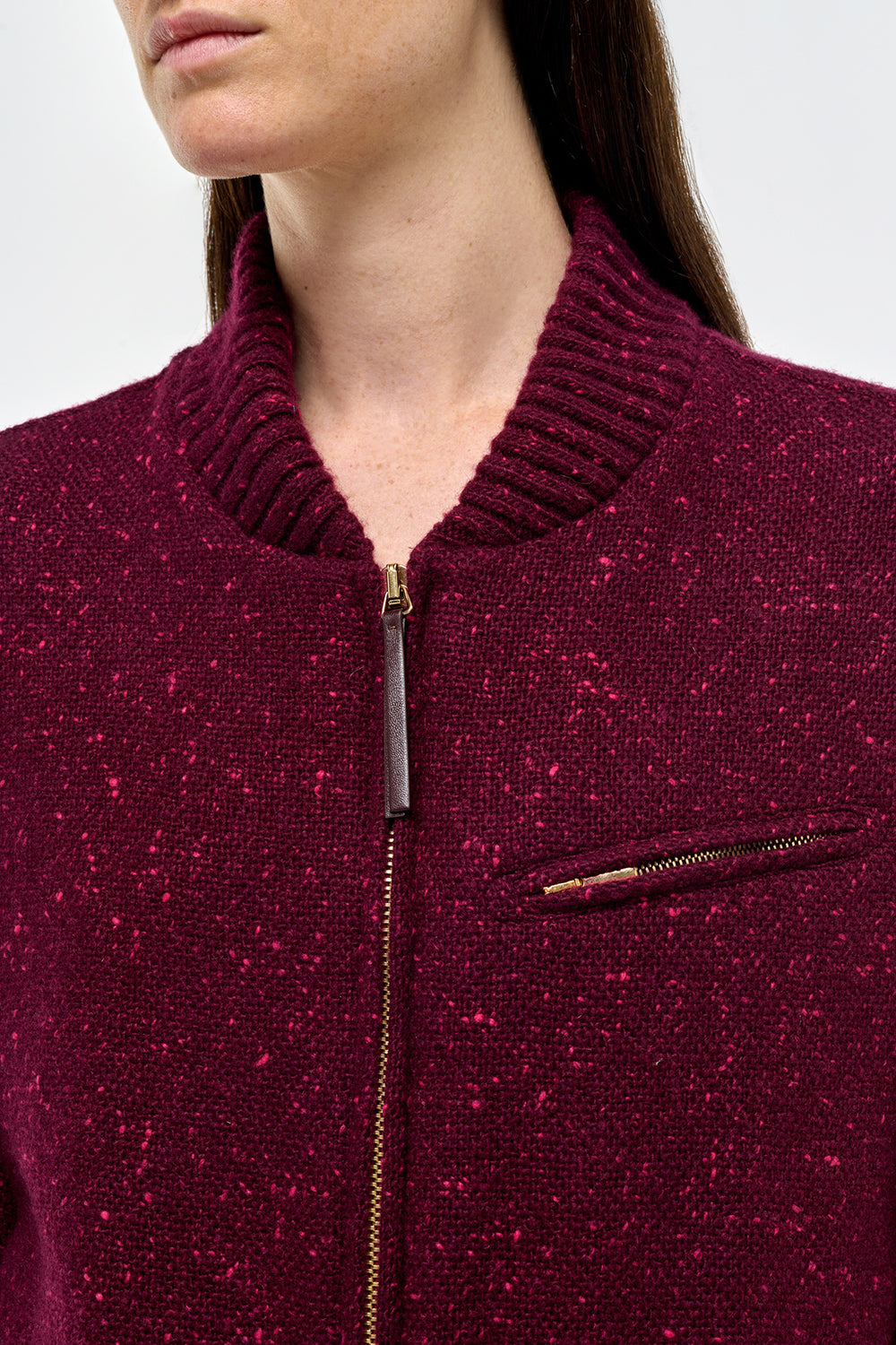Winslow Knit Bomber in Bordeaux & Fuchsia Speckled Cashmere
