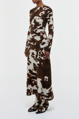 Cognac Print Cashmere Maxi Dress - Side Profile On Model | Gabriela Hearst
