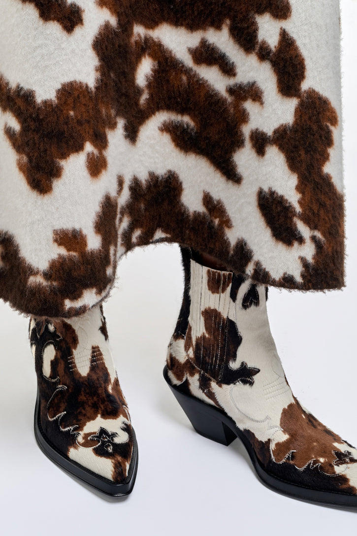 Cassidy Cowboy Ankle Boot in Ivory Cognac Multi Pony Hair