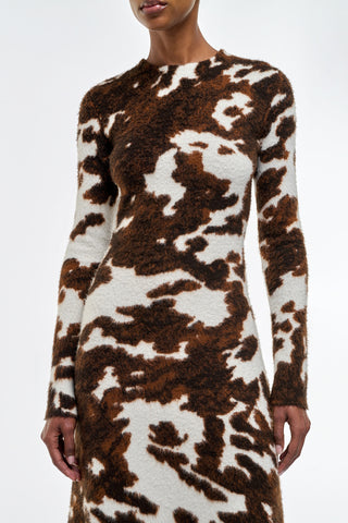 Cognac Print Cashmere Maxi Dress - Close Up Detail Front | Gabriela Hearst