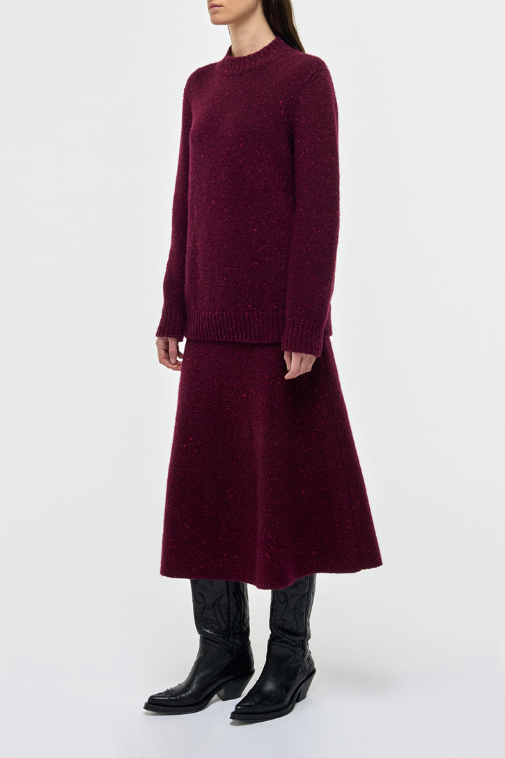 Alfie Knit Sweater in Bordeaux Fuchsia Aran Cashmere