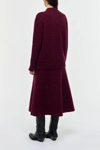 Bordeaux Speckled Cashmere Sweater Set - On Model Back View, Ribbed Hem Detail | Gabriela Hearst