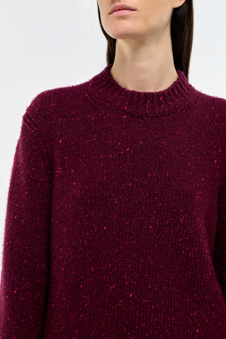 Bordeaux Alfie Cashmere Crewneck - Close-Up Neckline and Speckled Donegal Knit Detail | Gabriela Hearst