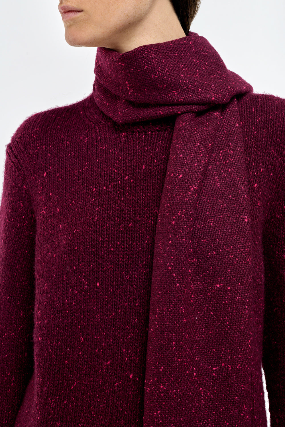 Illumina Fringe Scarf in Bordeaux Speckled Cashmere
