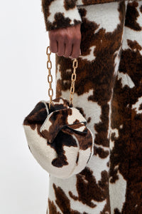 Soft Demi Clutch with Chain in Ivory Cognac Multi Nappa Leather