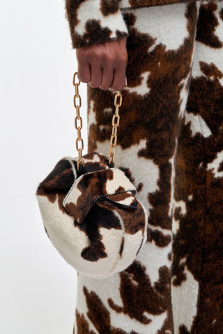 Soft Demi Clutch with Chain in Ivory Cognac Multi Pony Hair