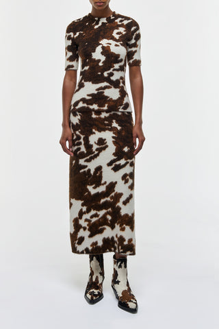 Ivory Cognac Multi Cashmere Maxi Skirt - Front View On Model | Gabriela Hearst