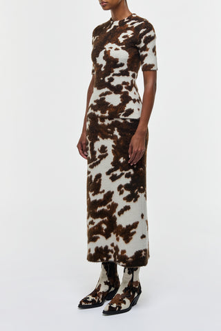 Ivory Cognac Multi Cashmere Phaedra Skirt - Side Profile On Model | Gabriela Hearst