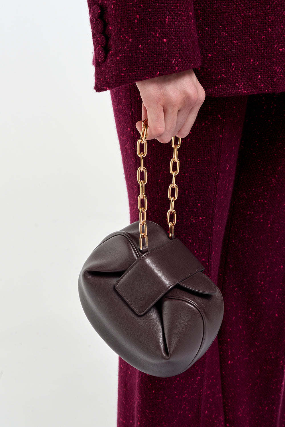 Soft Demi Clutch with Chain in Bordeaux Nappa Leather