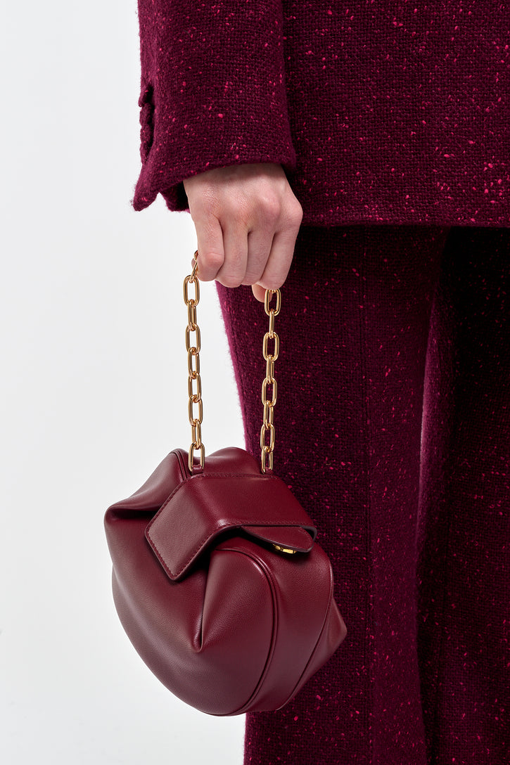 Soft Demi Clutch with Chain in Bordeaux & Fuchsia Nappa Leather