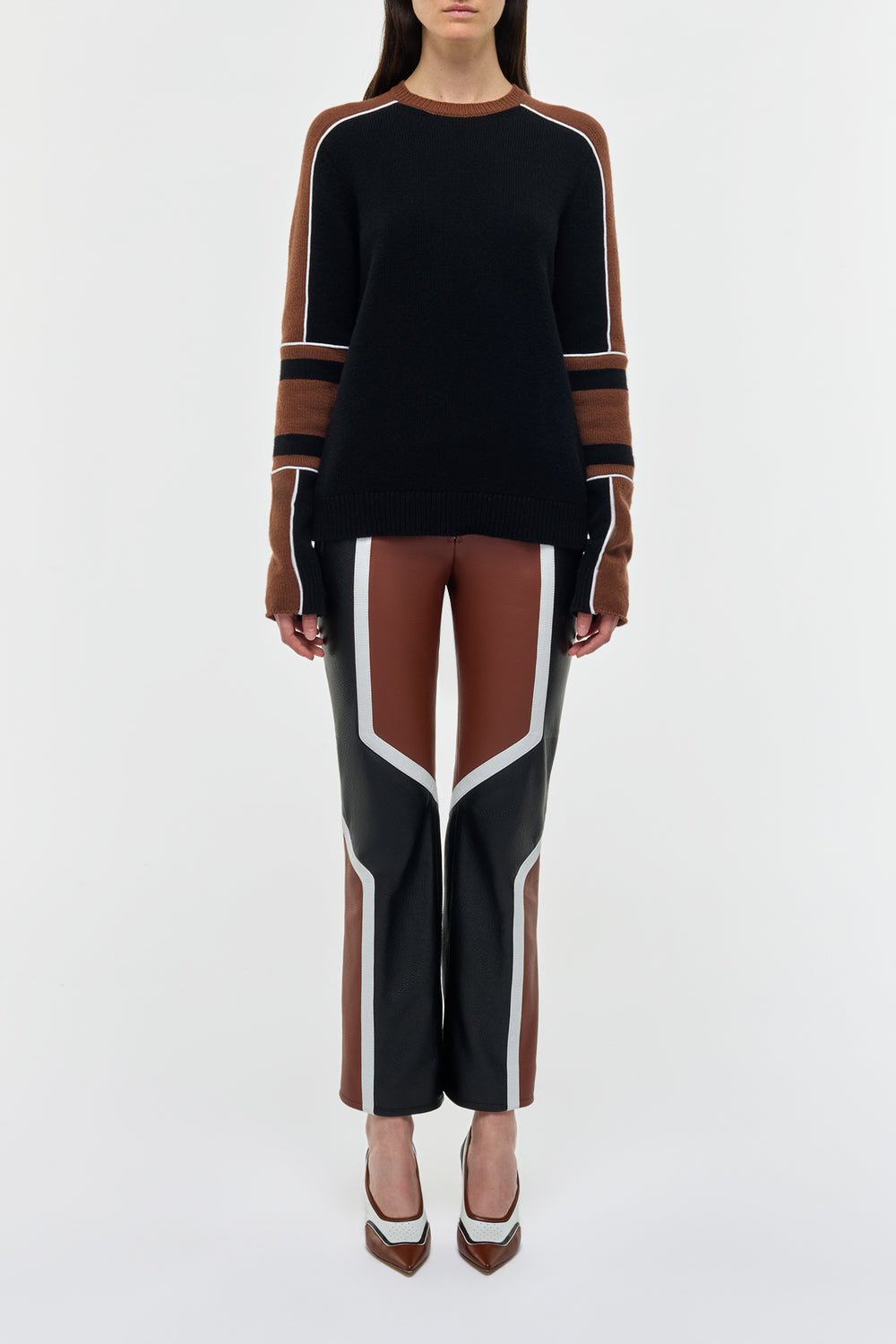 Finnian Knit Moto Sweater in Cognac & Black Cashmere