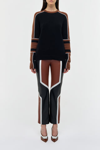 Navarre Deerskin Leather Moto Pant in Cognac & Black - Full Length Front View On Model | Gabriela Hearst