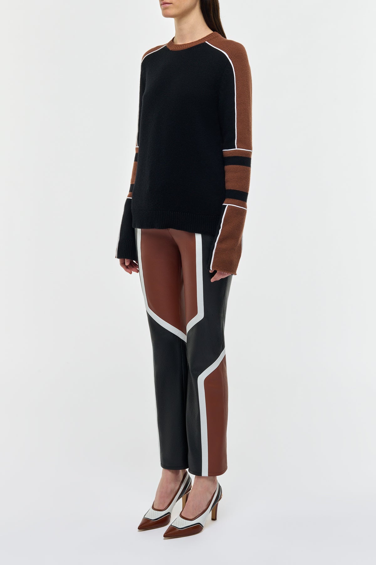 Finnian Knit Moto Sweater in Cognac & Black Cashmere