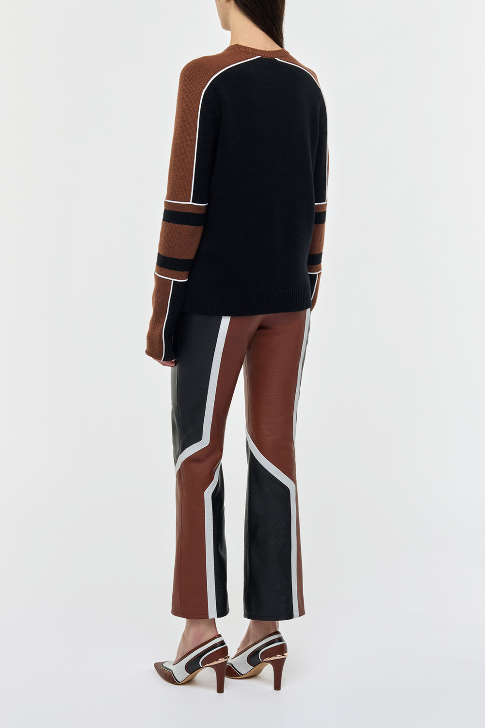 Finnian Knit Moto Sweater in Cognac & Black Cashmere