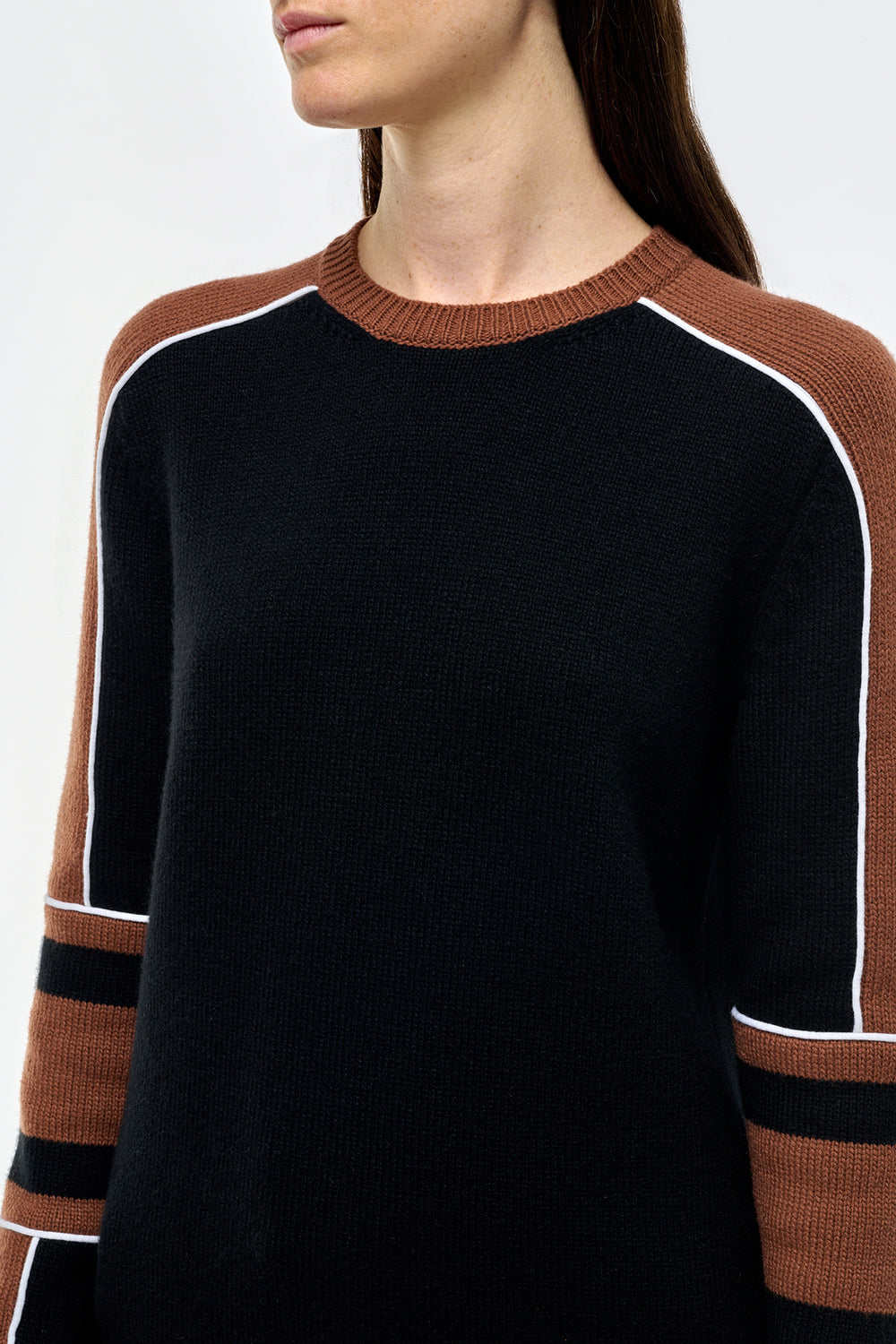 Finnian Knit Moto Sweater in Cognac & Black Cashmere