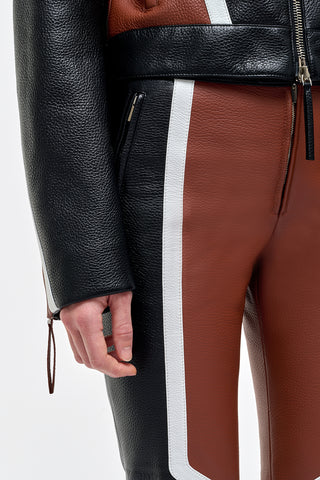 Navarre Cognac & Black Deerskin Leather Pant - Hip & Zip Pocket Detail, White Contrast Stripe | Gabriela Hearst
