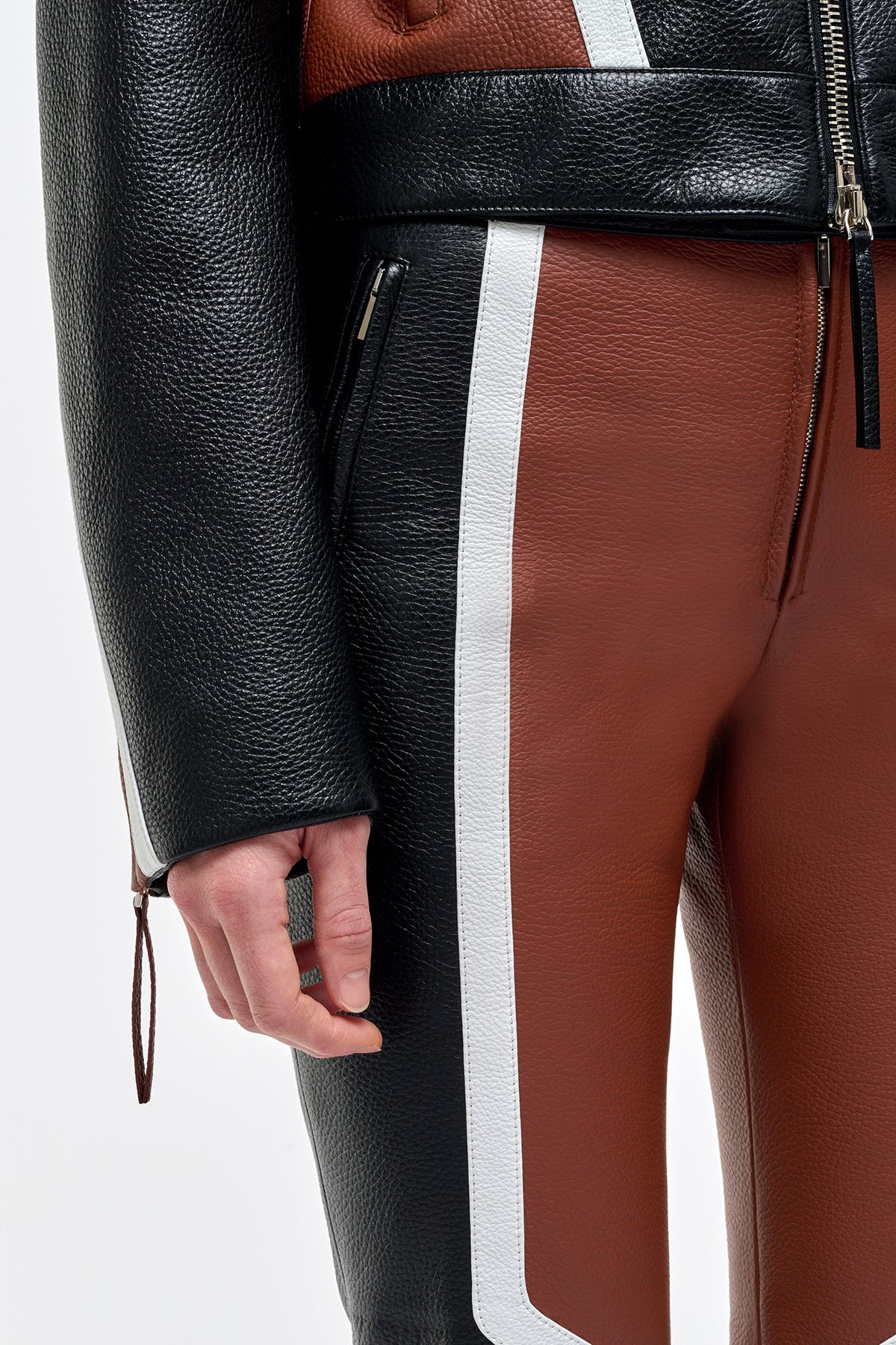 Navarre Moto Pant in Cognac & Black Textured Leather