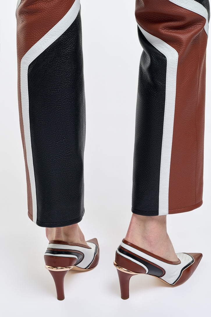 Navarre Moto Pant in Cognac & Black Textured Leather