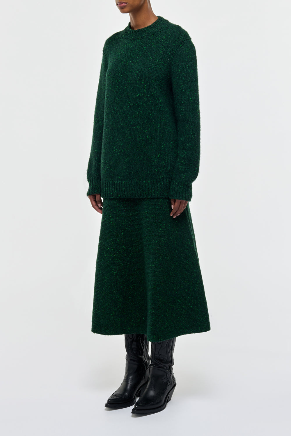 Eden Knit Skirt in English Green Speckled Cashmere