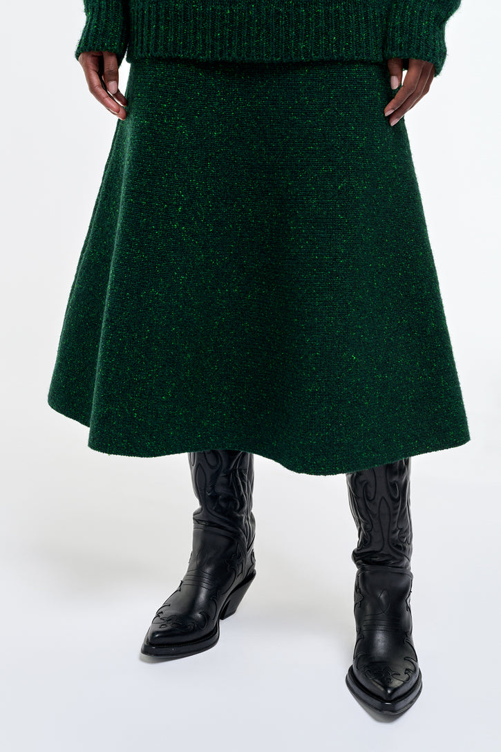 Eden Knit Skirt in English Green Speckled Cashmere