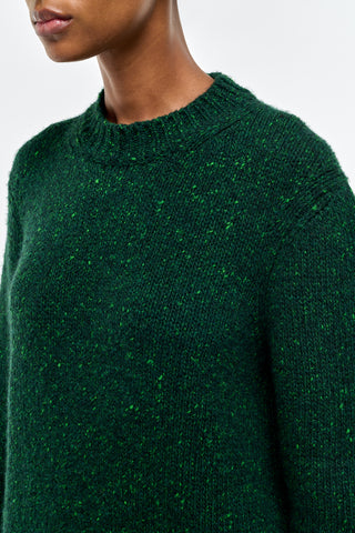 Green Speckled Cashmere Alfie Sweater - Neck Detail Close Up | Gabriela Hearst
