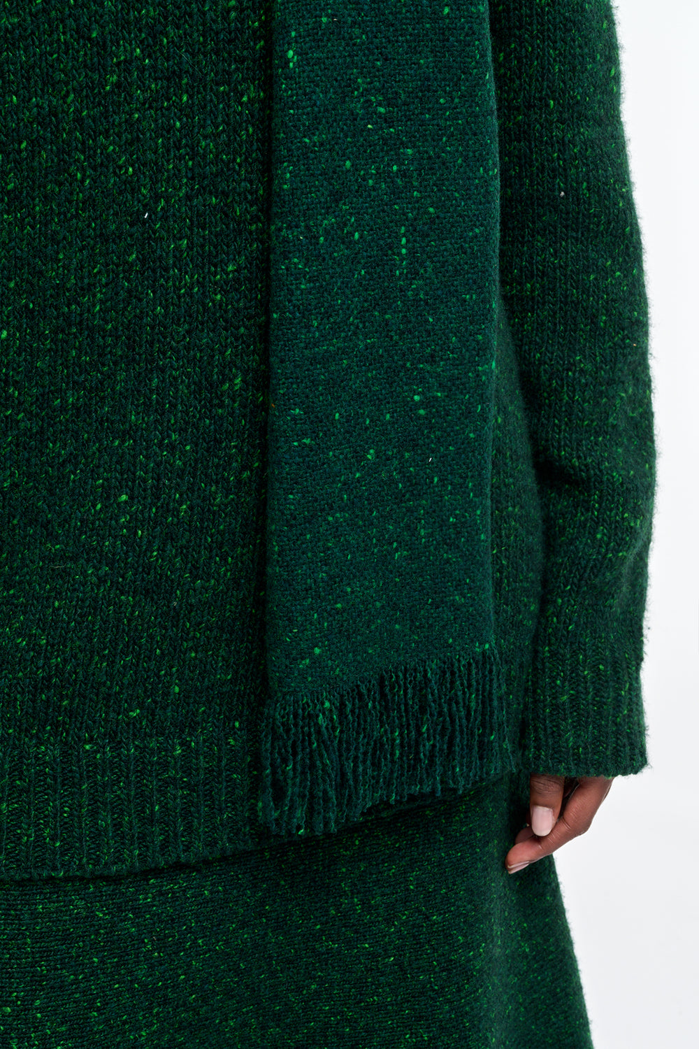 Illumina Fringe Scarf in English Green Speckled Cashmere
