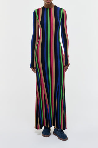 Multi Striped Cashmere Silk Knit Maxi Dress - Front View On Model | Gabriela Hearst