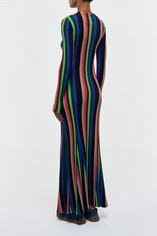 Multi Striped Cashmere Silk Knit Maxi Dress - Back View On Model | Gabriela Hearst