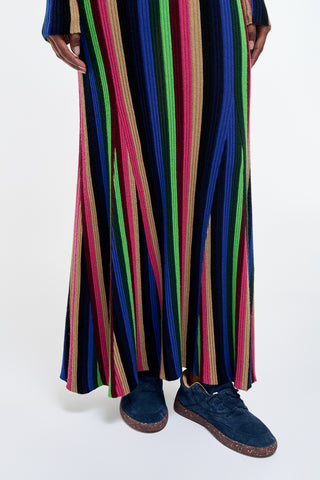 Multi Striped Cashmere Silk Knit Maxi Dress - Fluted Hem Detail | Gabriela Hearst