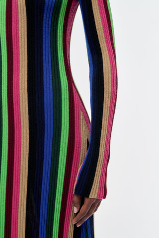 Multi Striped Cashmere Silk Knit Maxi Dress - Sleeve Detail Close Up | Gabriela Hearst