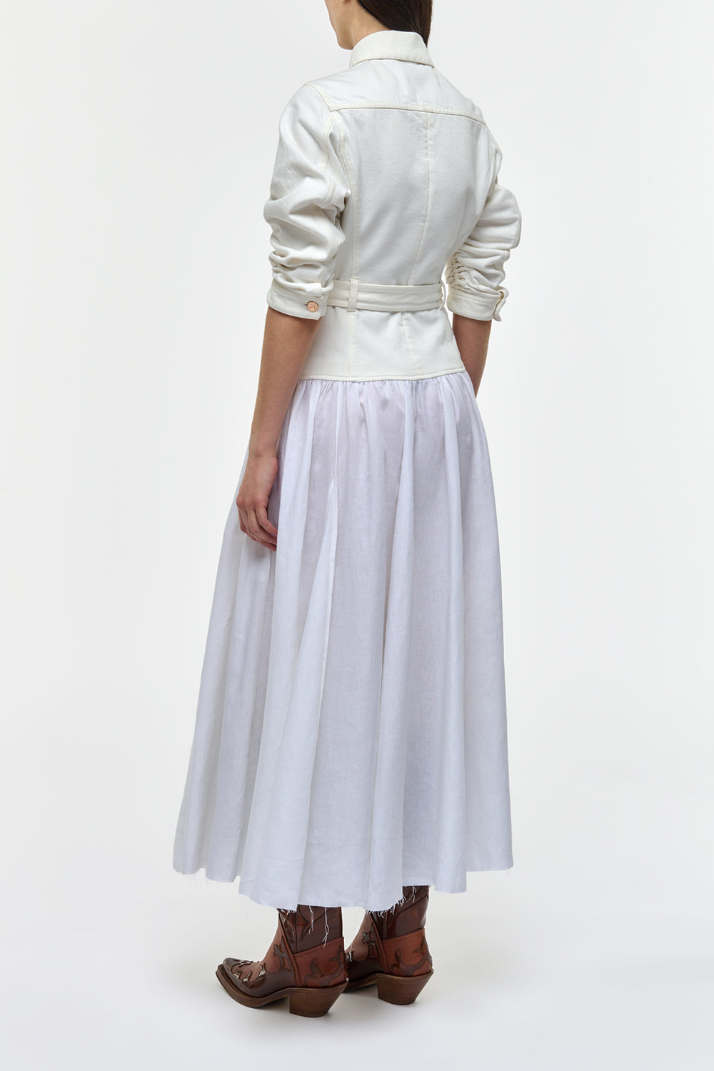 Delyth のホワイトリサイクルコットンデニムドレス