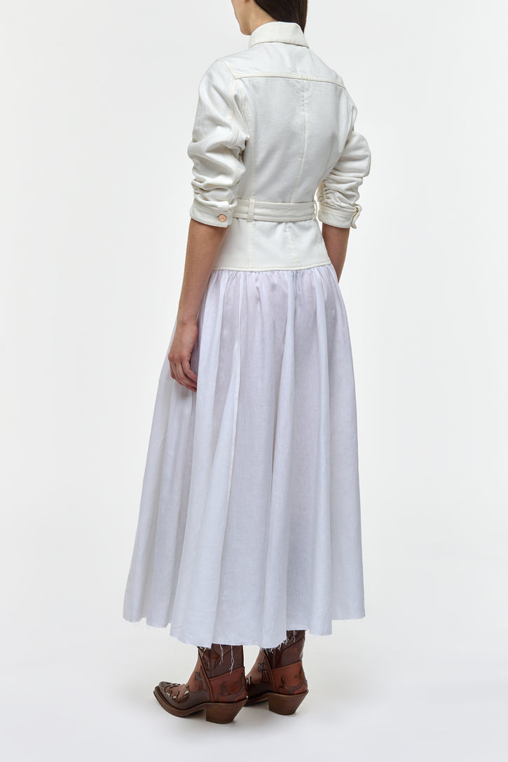 Delyth Shirtdress in White Recycled Cotton Denim & Linen