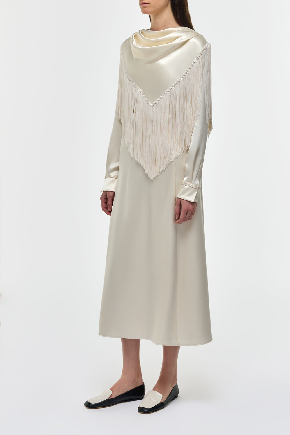 Rouge Fringe Scarf Dress in Ivory Silk