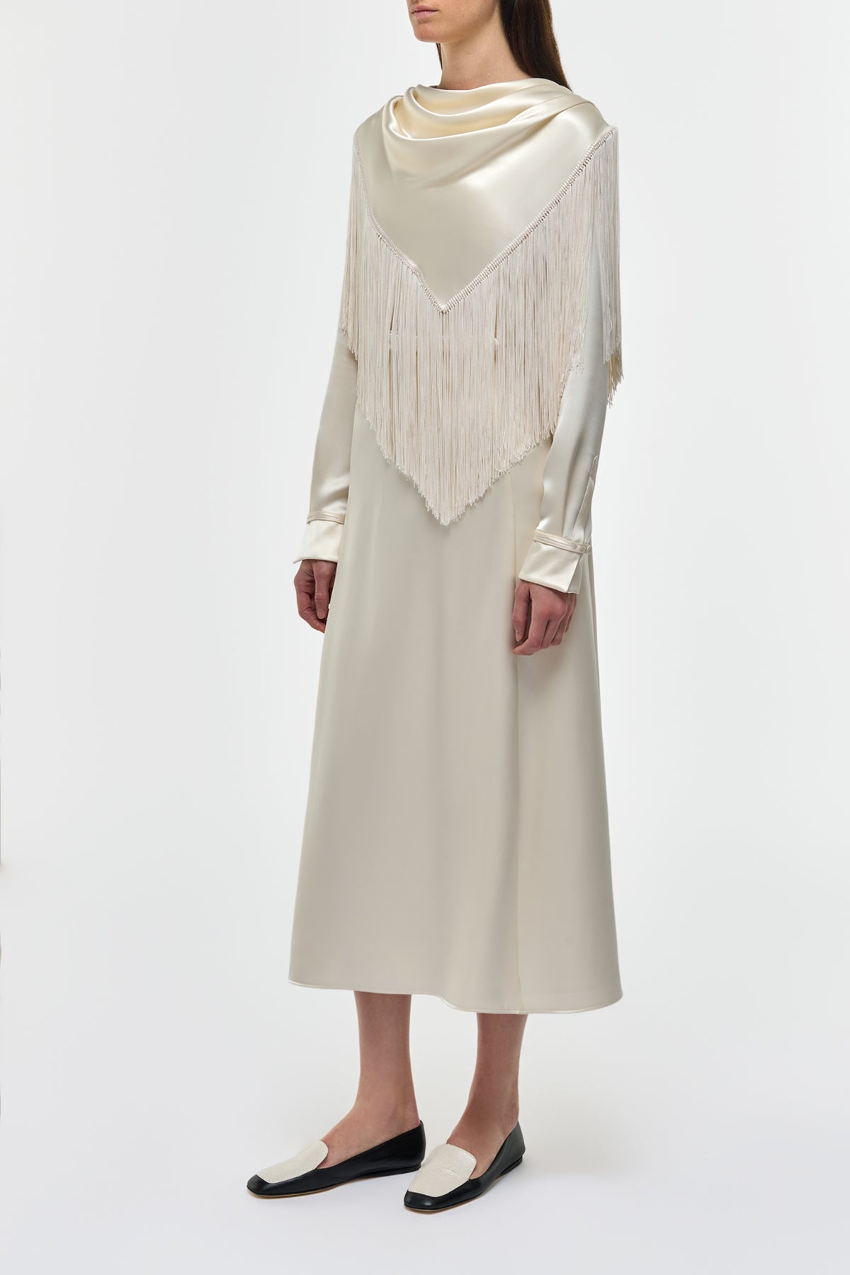 Rouge Fringe Scarf Dress in Ivory Silk