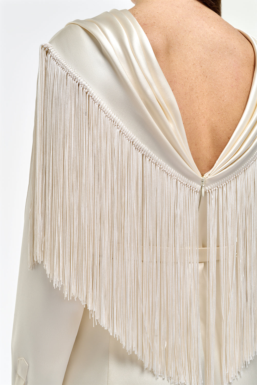Rouge Fringe Scarf Dress in Ivory Silk