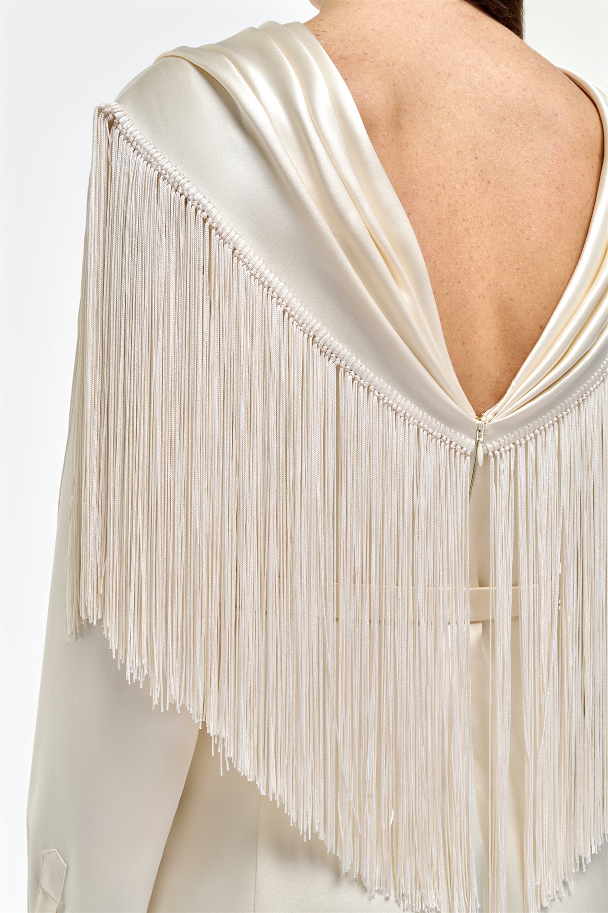 Rouge Fringe Scarf Dress in Ivory Silk