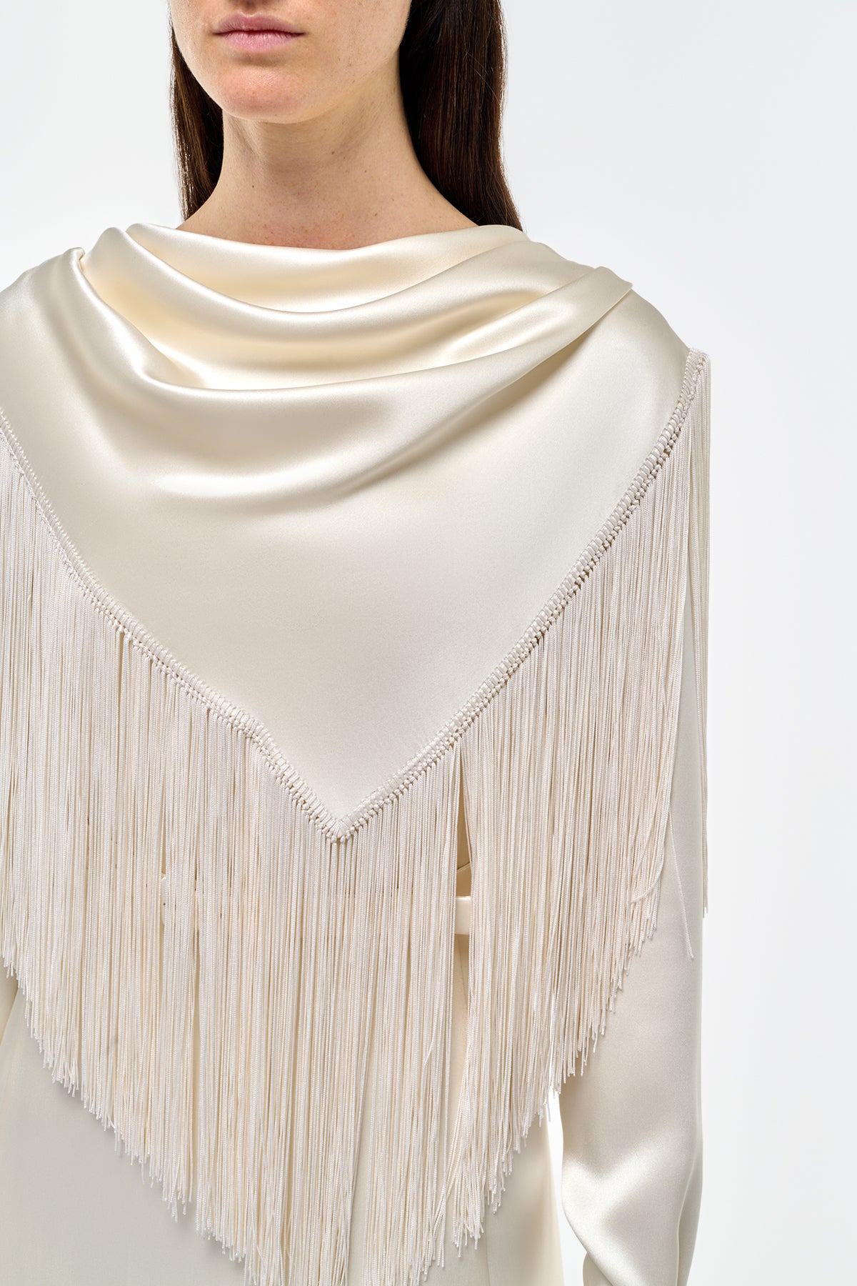 Rouge Fringe Scarf Dress in Ivory Silk