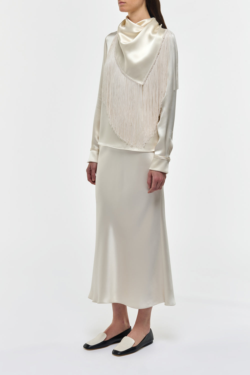 Frei Maxi Skirt in Ivory Silk Satin