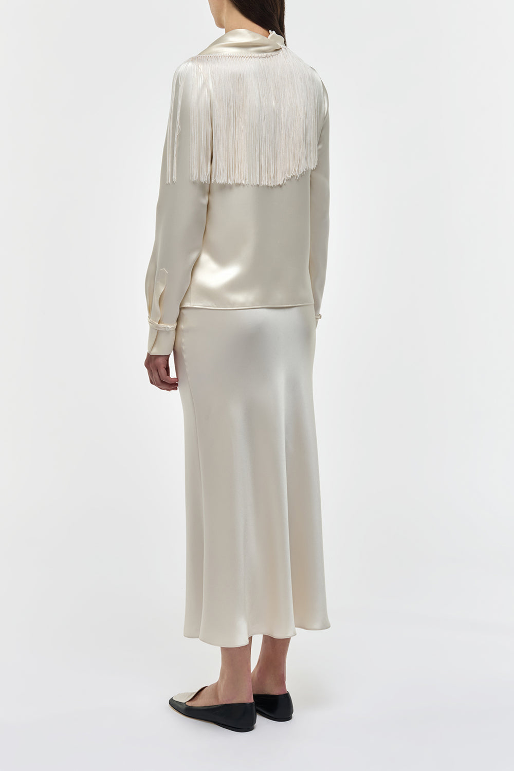 Frei Maxi Skirt in Ivory Silk Satin