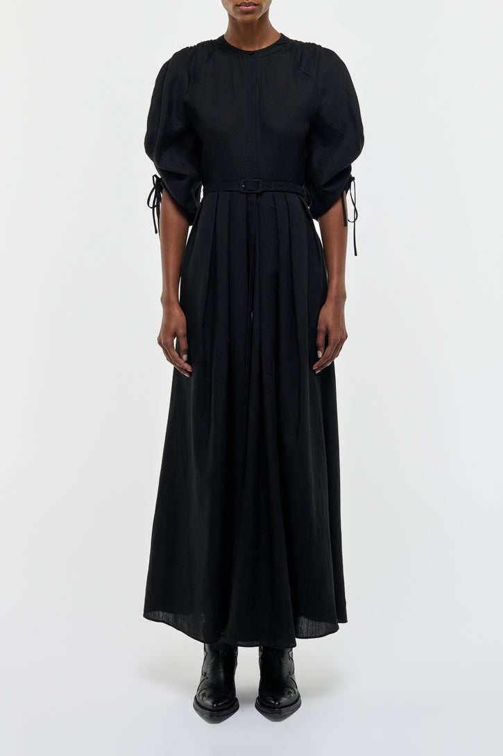 Linnea Dress in Black Aloe Linen