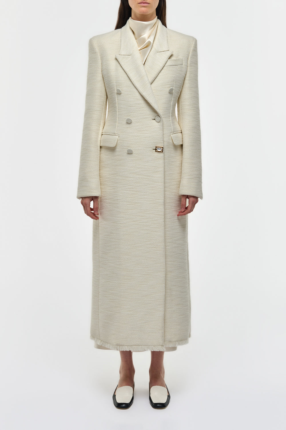 Julien Coat in Ivory Recycled Wool Silk Cashmere