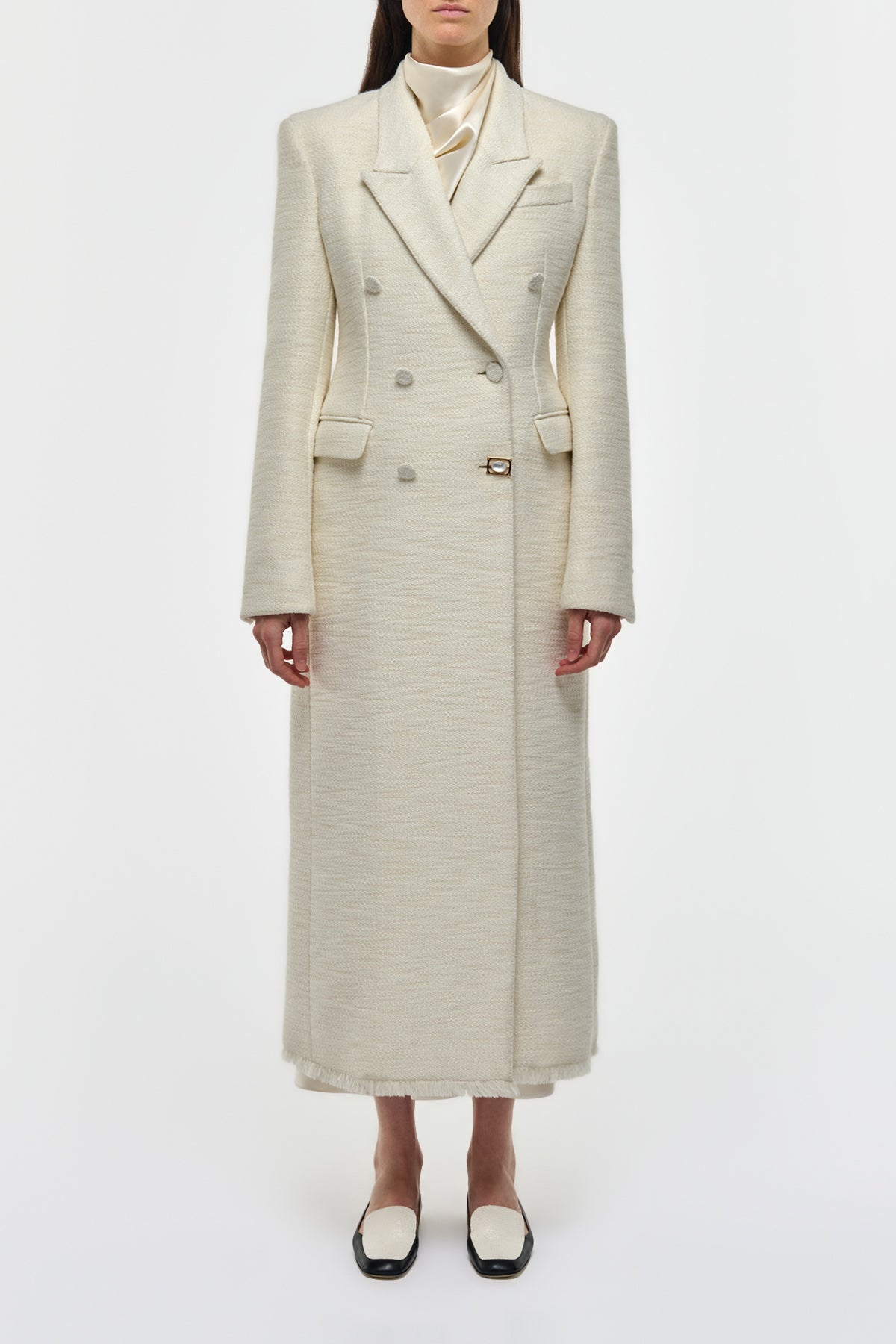 Julien Coat in Ivory Recycled Wool Silk Cashmere