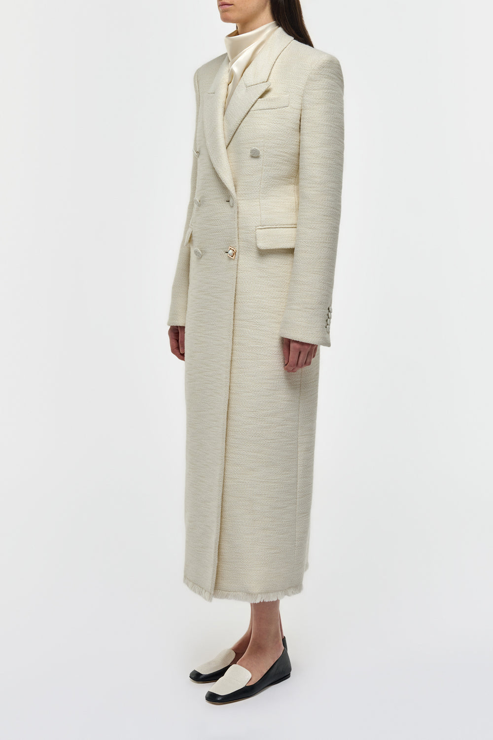 Julien Coat in Ivory Recycled Wool Silk Cashmere